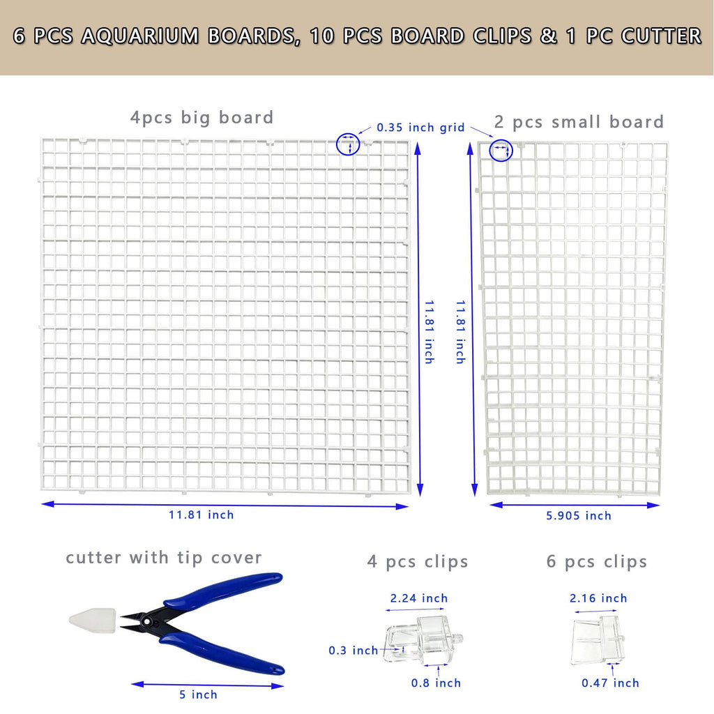 Aquarium Cover Kit 6 Customizable Plastic Grid Lid with Clips Z247926