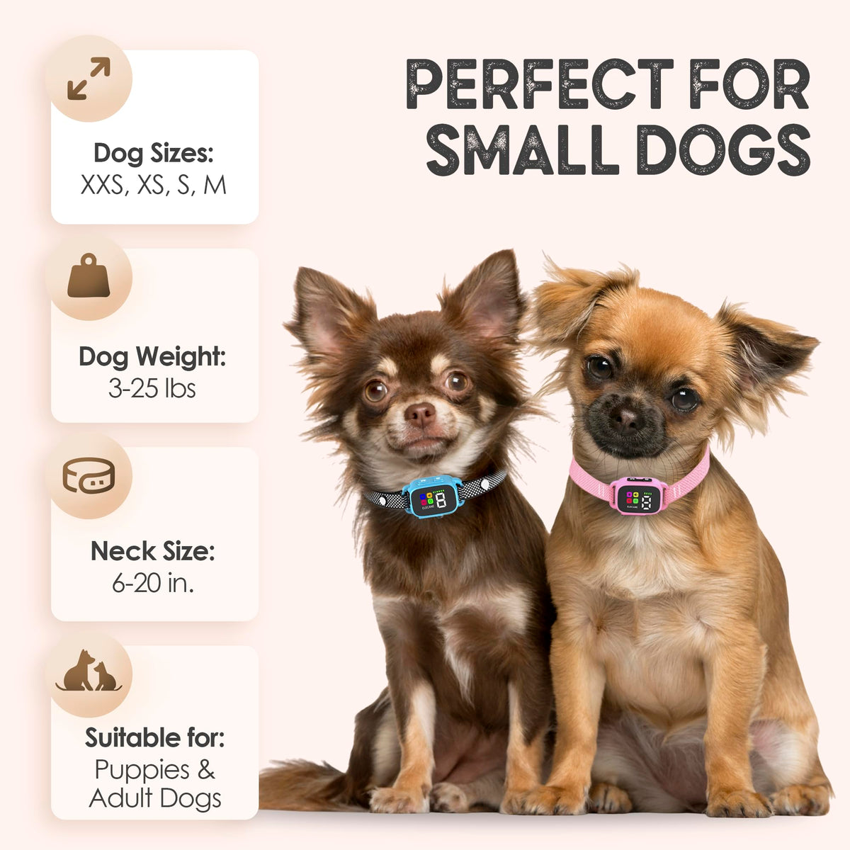 No Shock Rechargeable Bark Collar for Small Dogs 5-15 lbs Z210