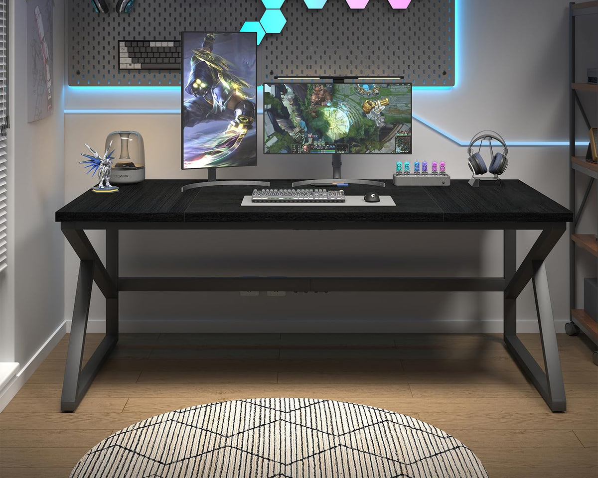 70 Inch Black Metal Wood Computer Desk P295694