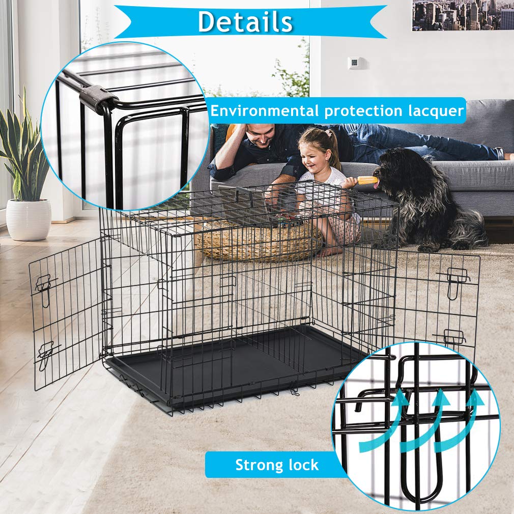 Folding Metal Dog Crate with Divider and Tray V5605