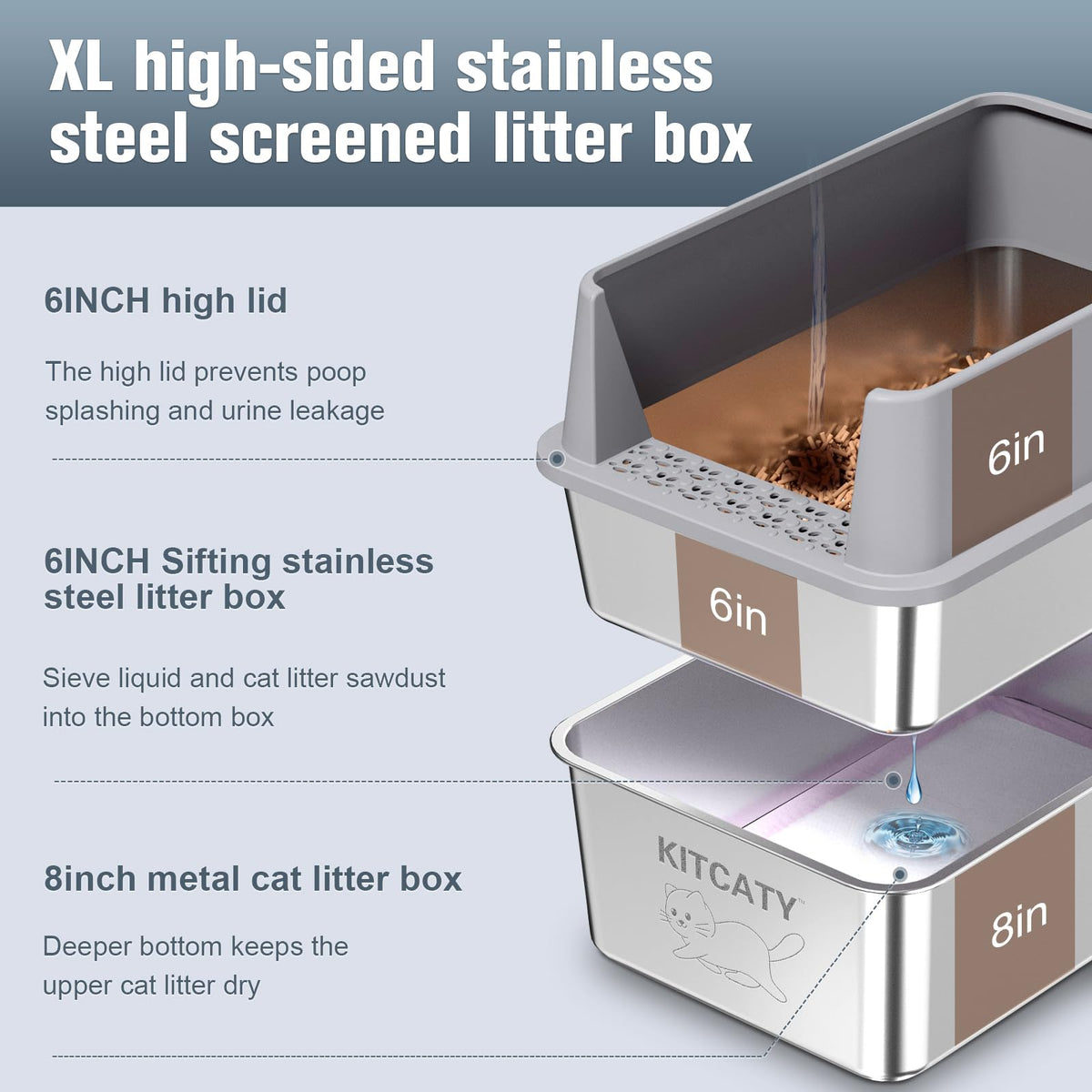Stainless Steel Sifting Litter Box Q7232