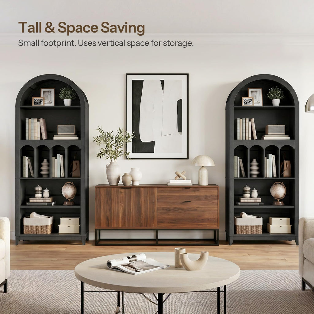 70.9" Tall Arched Wooden Bookcase Q158