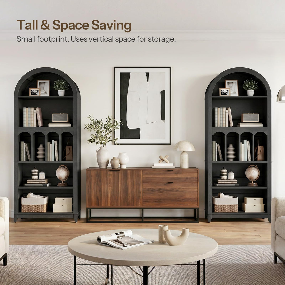 70.9" Tall Arched Wooden Bookcase Q158