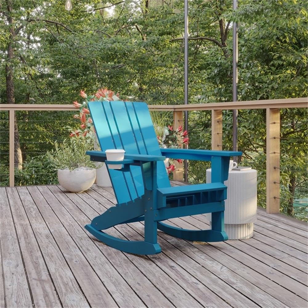 Blue Plastic Adirondack Rocking Chair with Cupholder R773