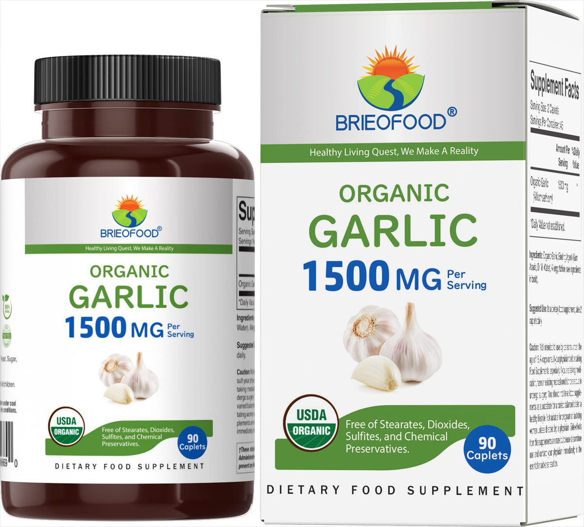Organic Garlic 1500mg 90 Vegetarian Tablets B742