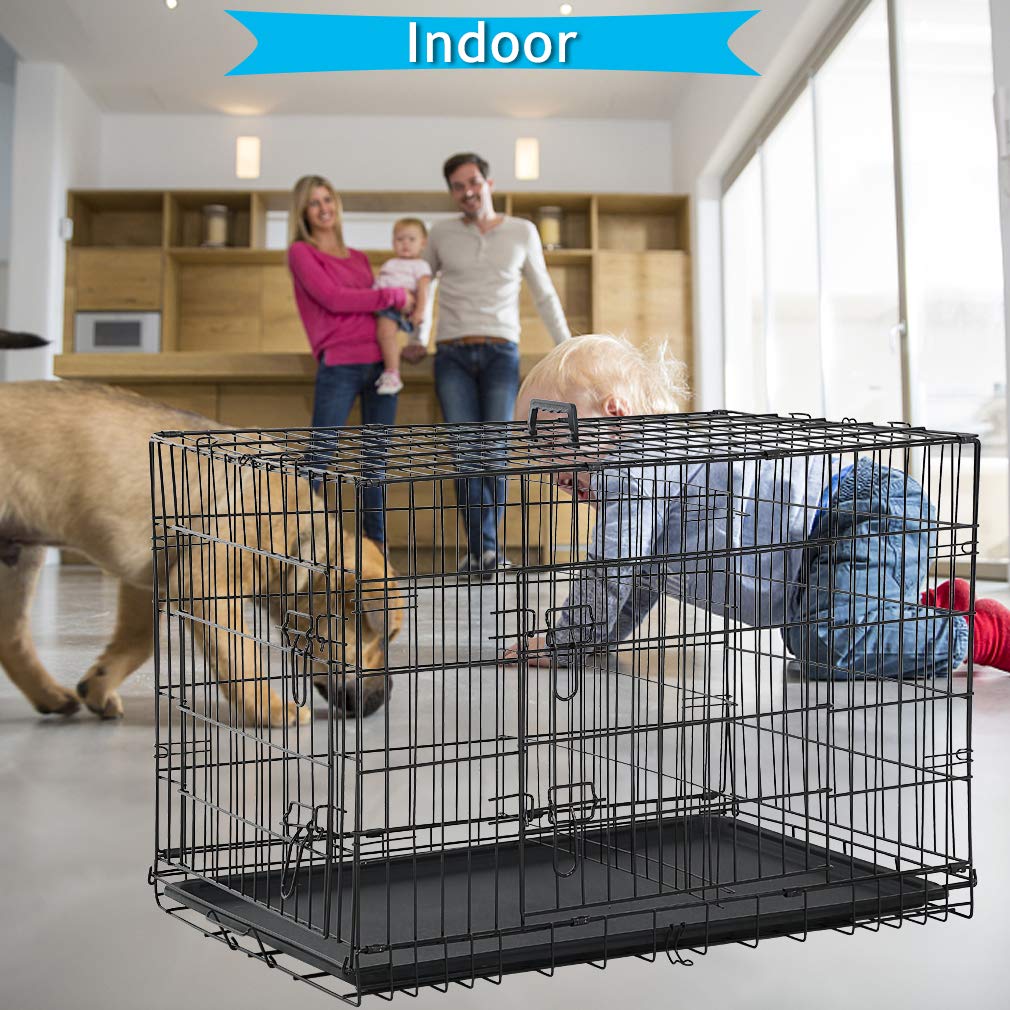 Folding Metal Dog Crate with Divider and Tray V5605