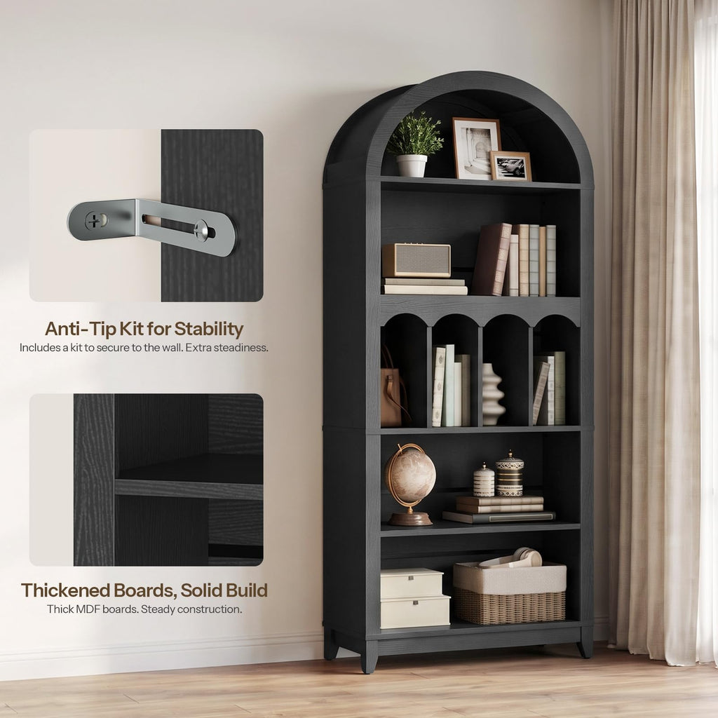 70.9" Tall Arched Wooden Bookcase Q158