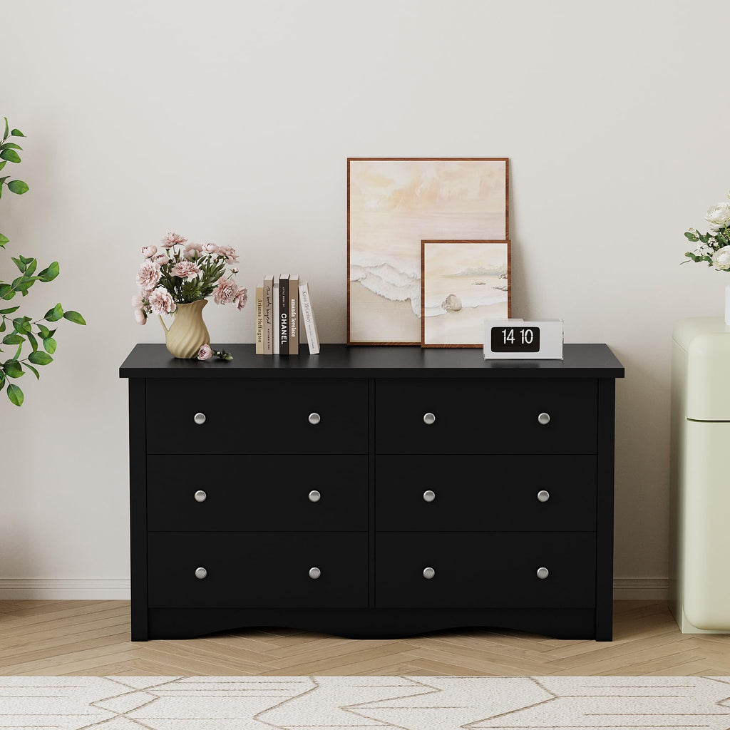 Black 6 Drawer Wood Dresser W7348