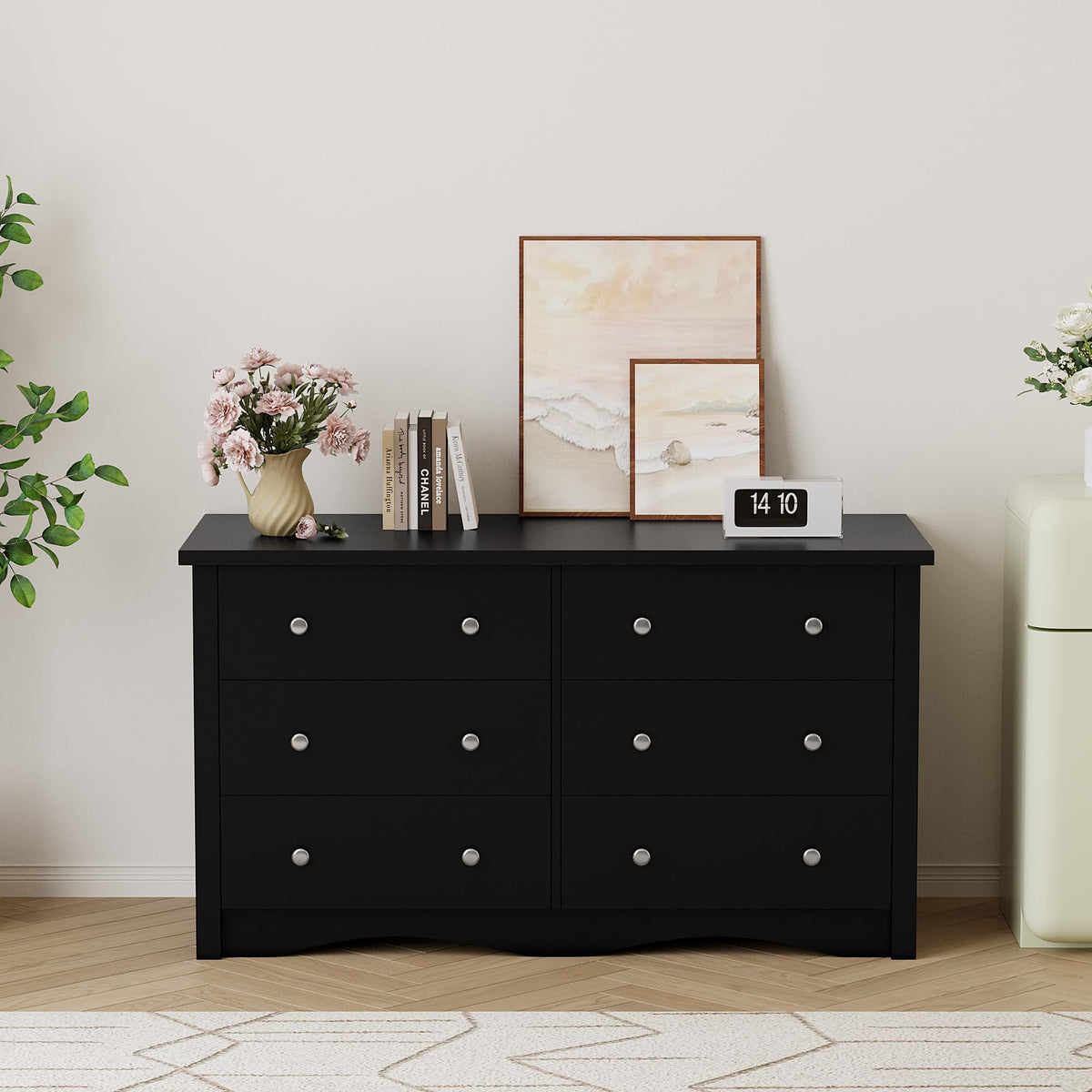Black 6 Drawer Wood Dresser W7348