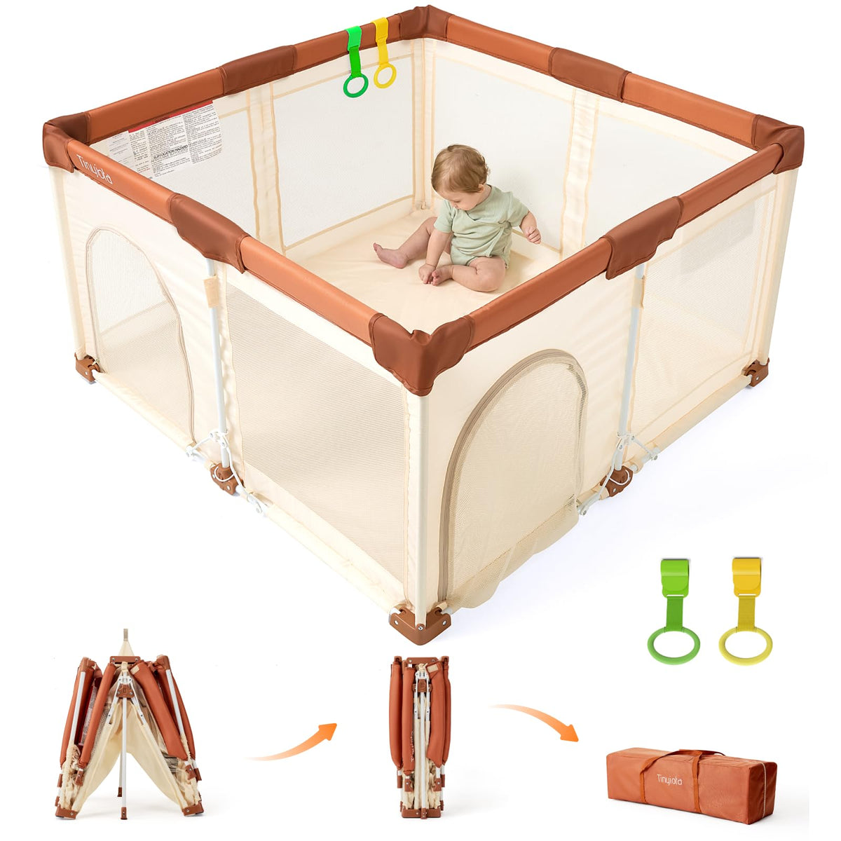 Foldable Baby Playpen 50x50 Inch Portable Play Yard with Mesh Storage Bag J921