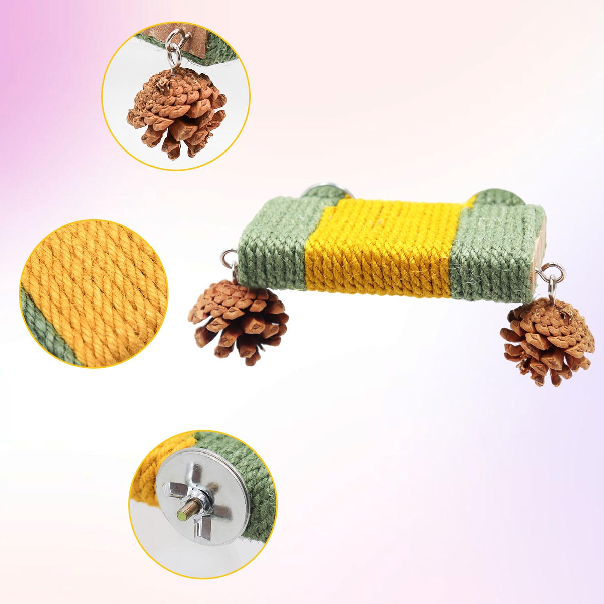 2 Pack Cage Platform with Rope and Pine Cone Decor G536