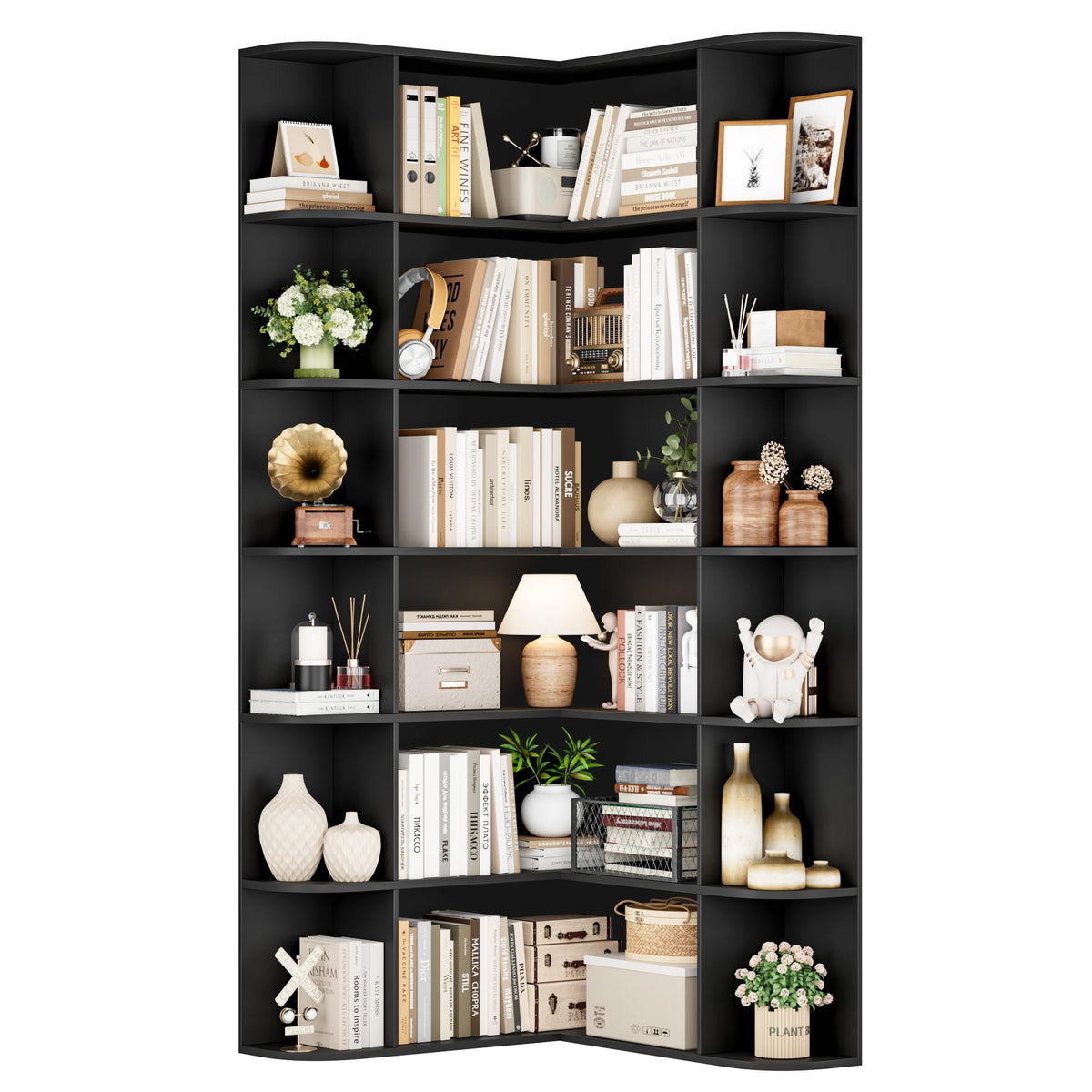 72" Tall 6-Tier Black Corner Bookshelf G353285