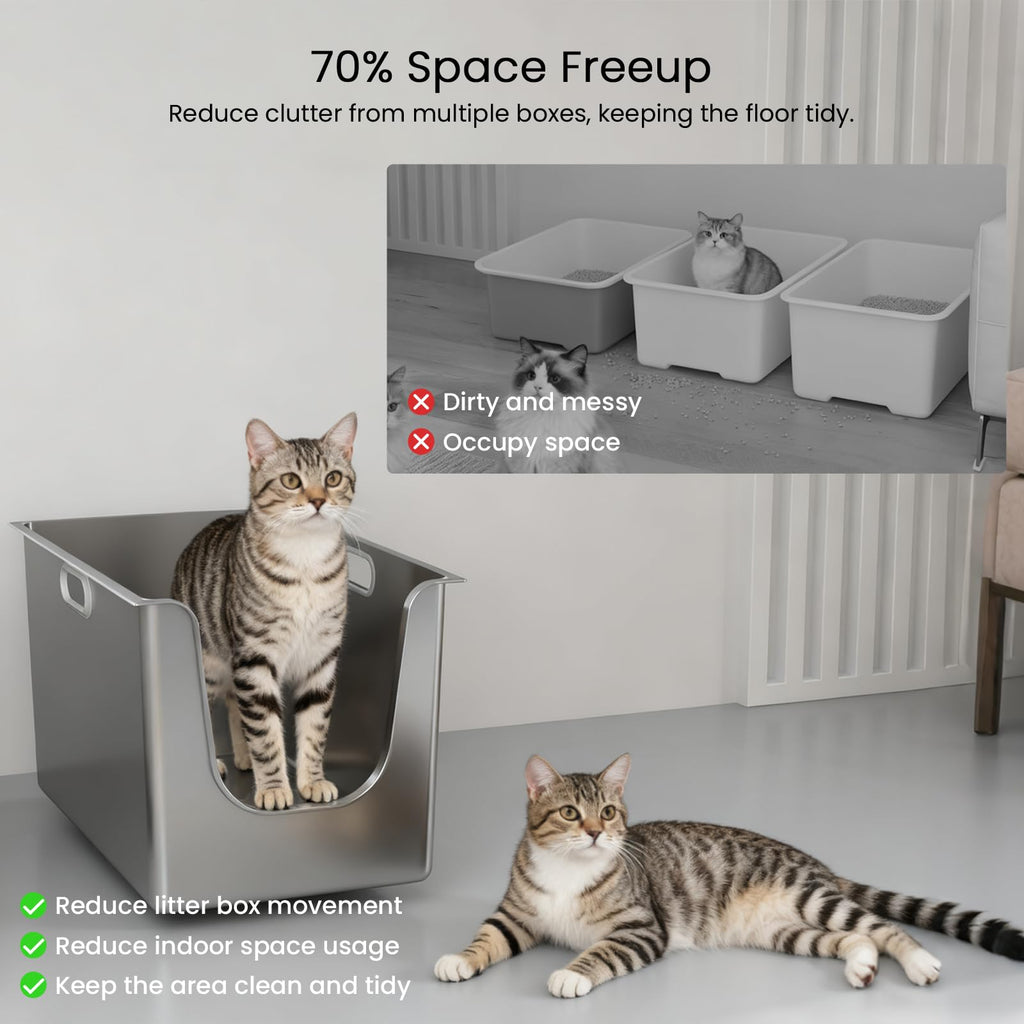 XL Stainless Steel Cat Litter Box with Low Entry N262