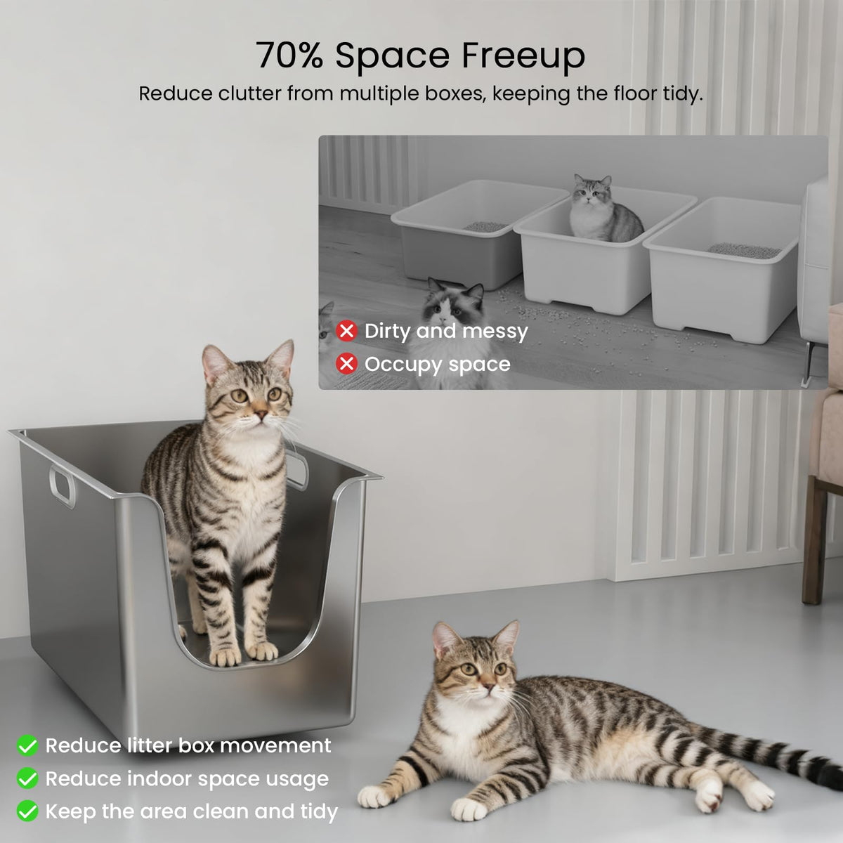 XL Stainless Steel Cat Litter Box with Low Entry N262