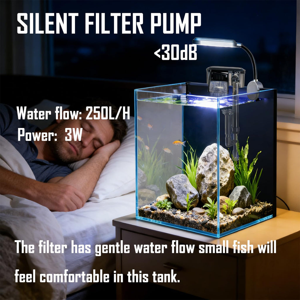 1.5 Gallon Glass Aquarium Starter Kit with Filter and LED Light A289