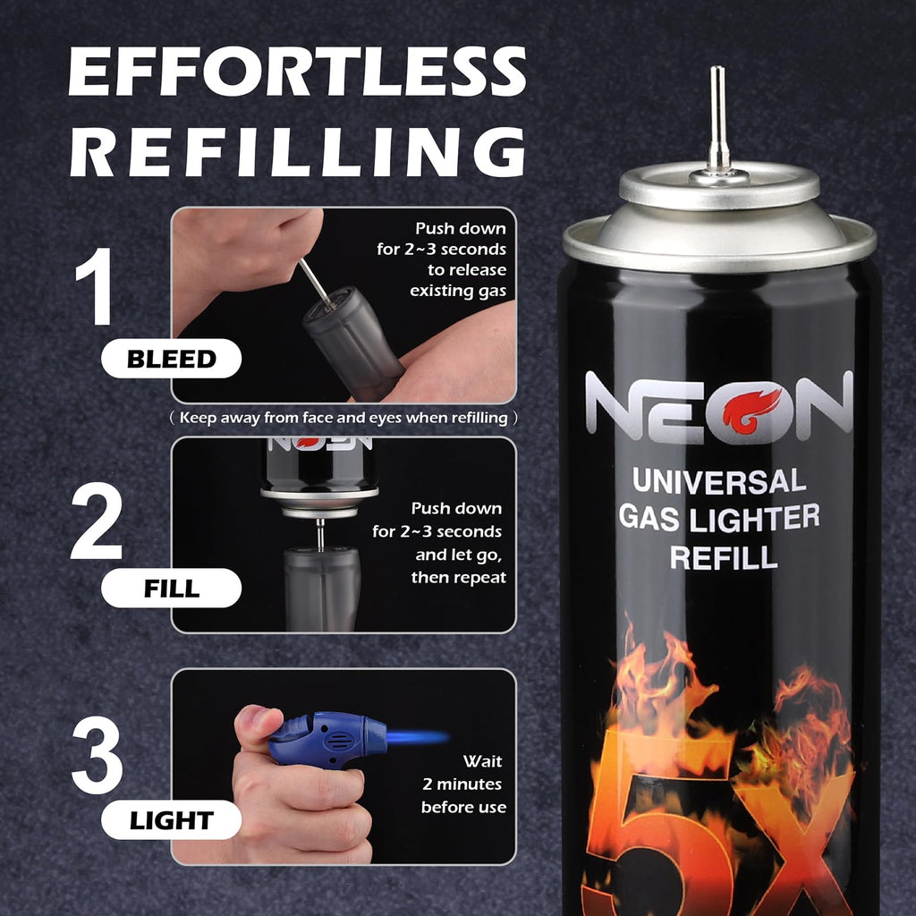 300ml Butane Fuel Refill with Metal Nozzle & 5 Adapters, 12 Cans V130