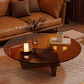 Round Glass Coffee Table with Solid Wood Abstract Base Y7993