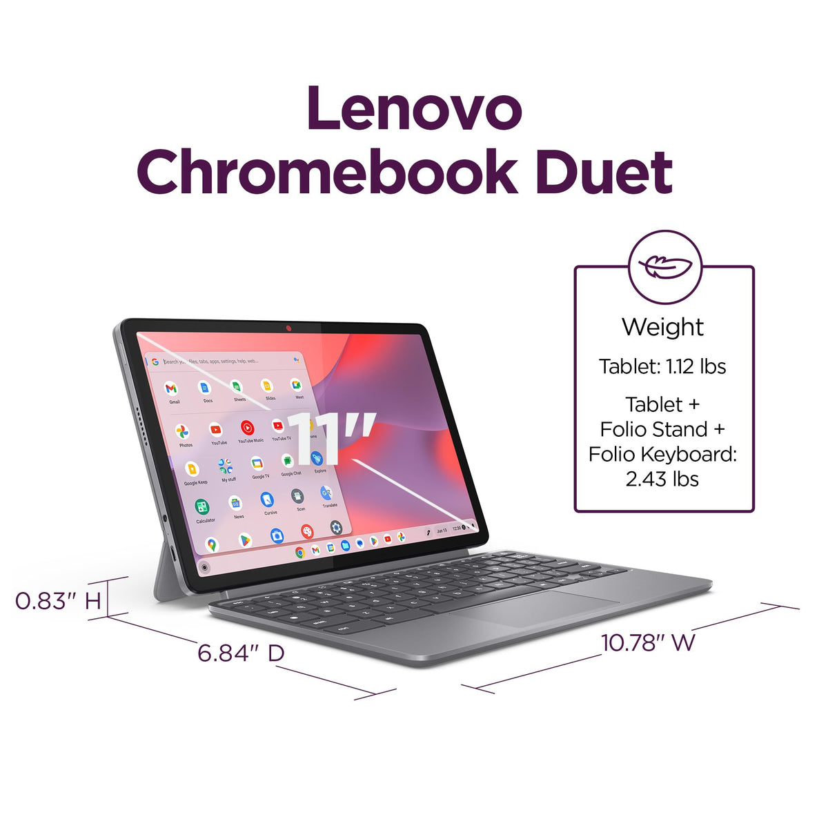 Convertible Laptop ChromeOS 10.95" WUXGA IPS Touch Display 4GB Memory 64GB Storage Luna Grey O2211