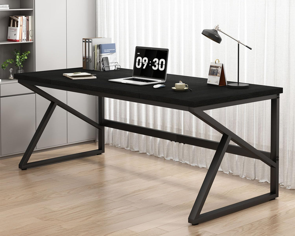 70 Inch Black Metal Wood Computer Desk P295694