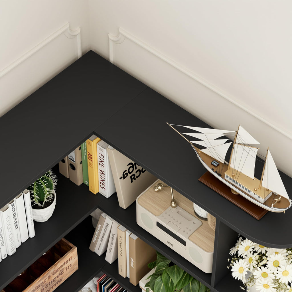 72" Tall 6-Tier Black Corner Bookshelf G353285