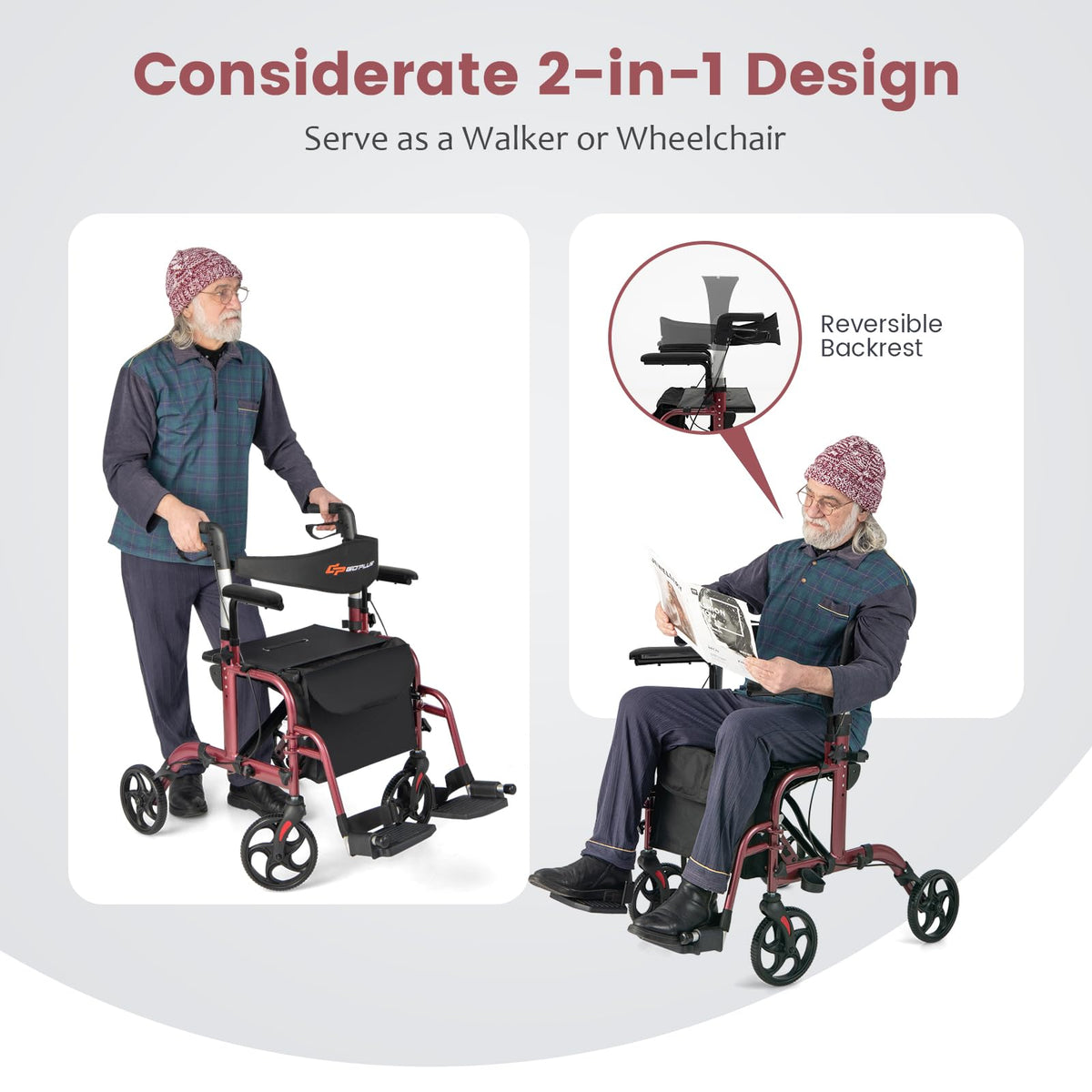 2 in 1 Folding Rollator Walker with Seat A9935
