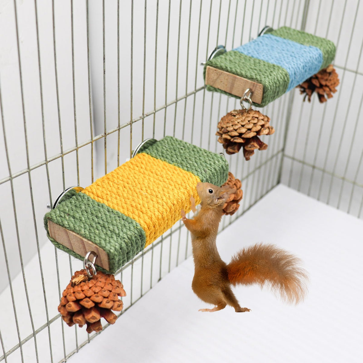 2 Pack Cage Platform with Rope and Pine Cone Decor G536