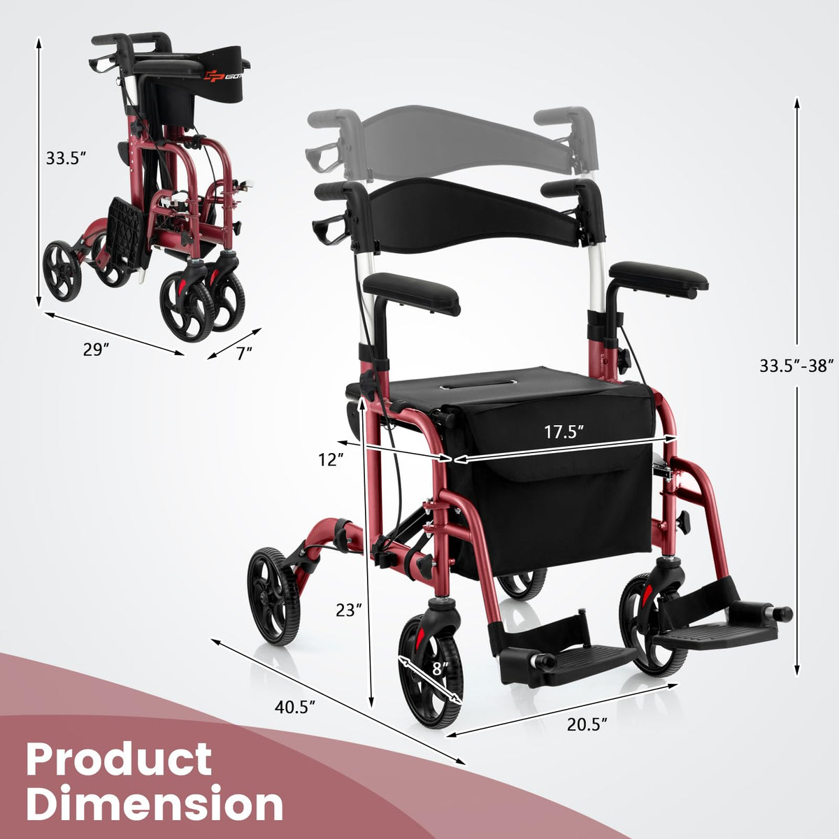 2 in 1 Folding Rollator Walker with Seat A9935