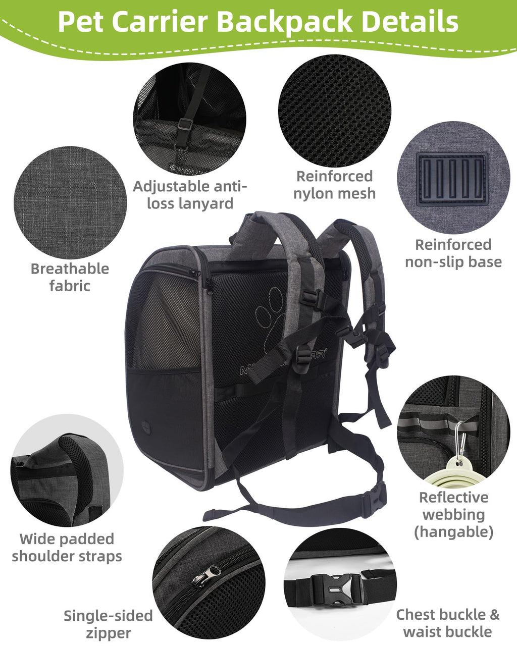 Dark Grey Breathable Mesh Cat Backpack Carrier L93344