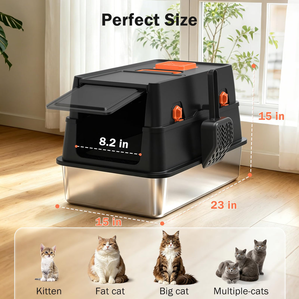 XL Enclosed Stainless Steel Cat Litter Box with Lid S24841