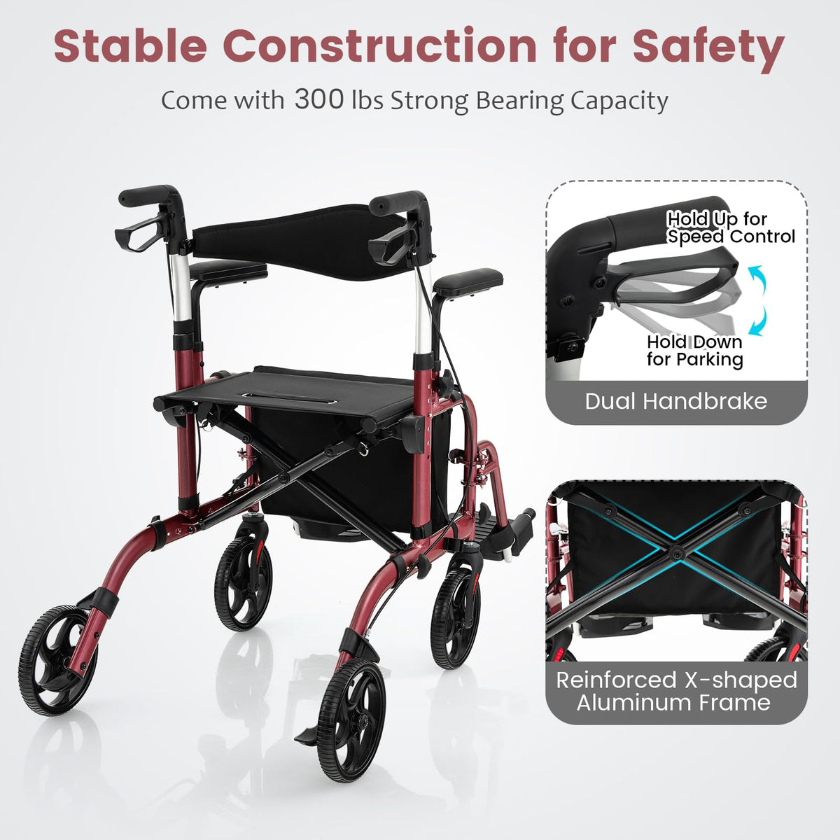 2 in 1 Folding Rollator Walker with Seat A9935