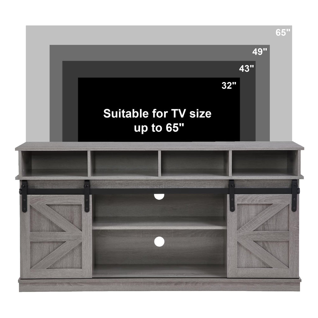 Grey Wood TV Stand with Sliding Barn Door V62138
