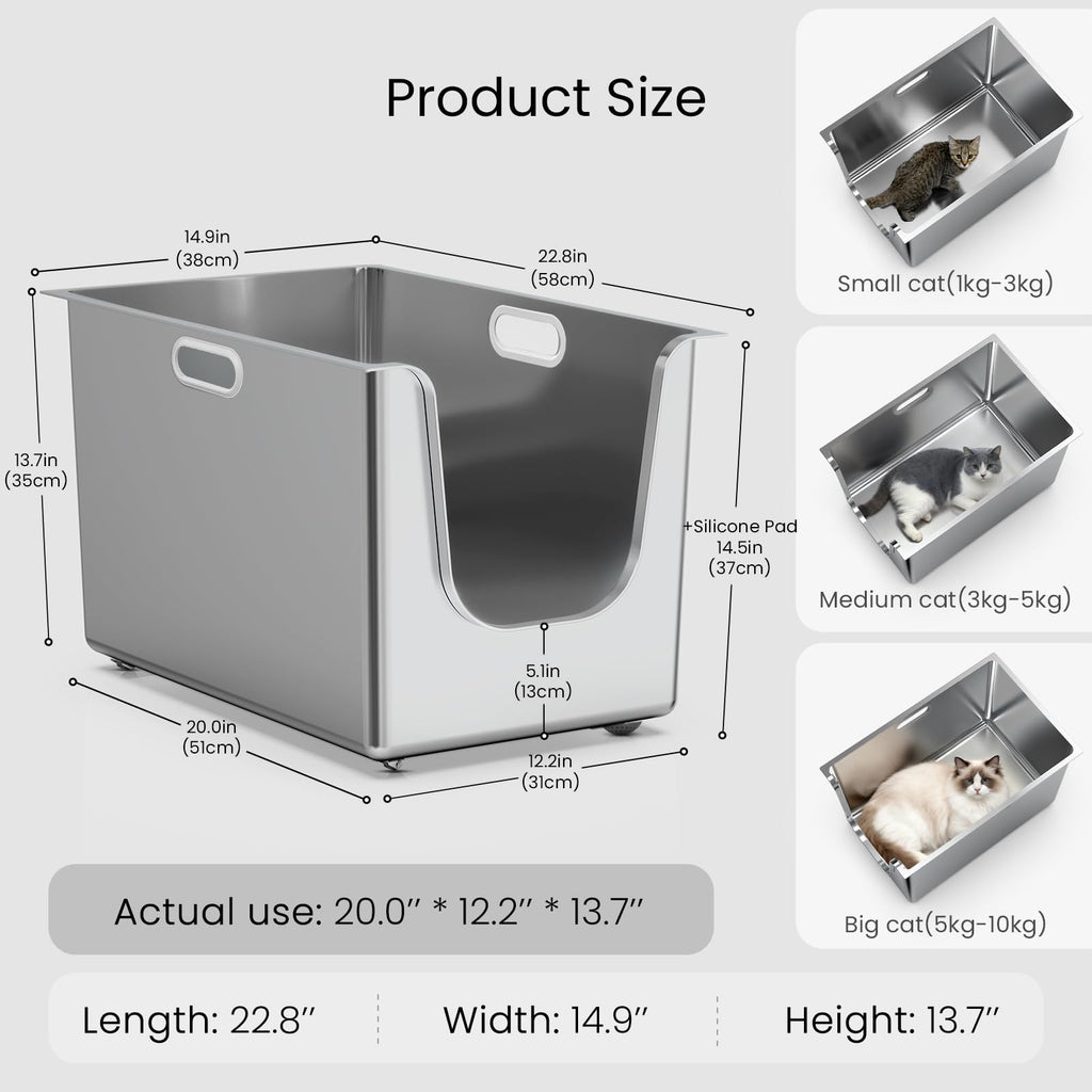 XL Stainless Steel Cat Litter Box with Low Entry N262