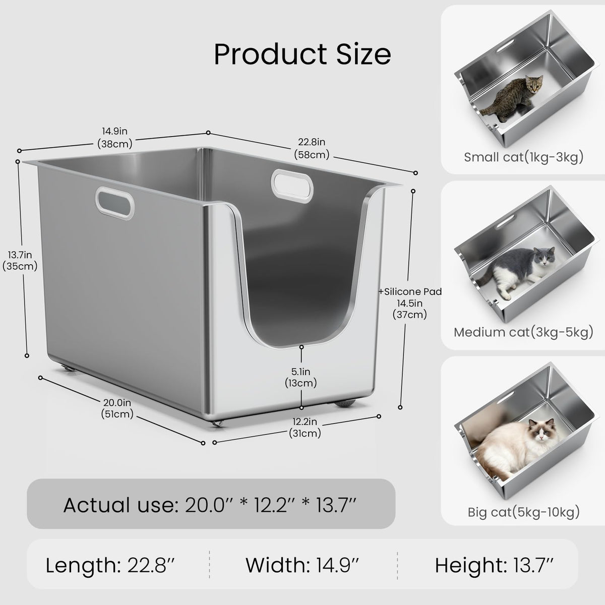 XL Stainless Steel Cat Litter Box with Low Entry N262