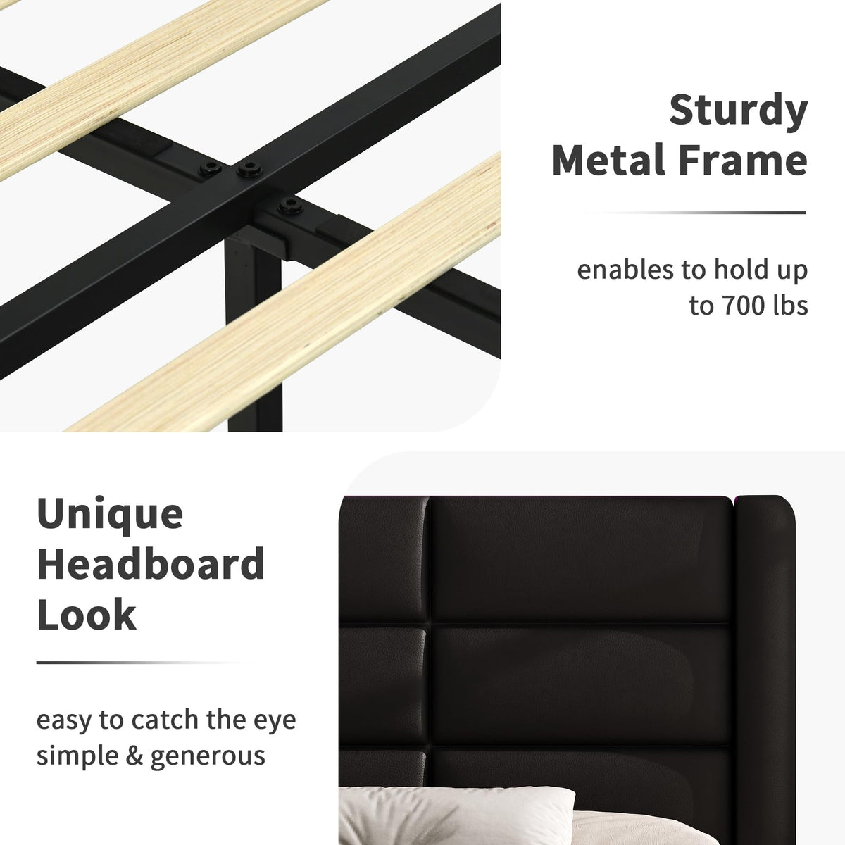 Black Queen Upholstered Bed Frame with Headboard and LED Lights V460021