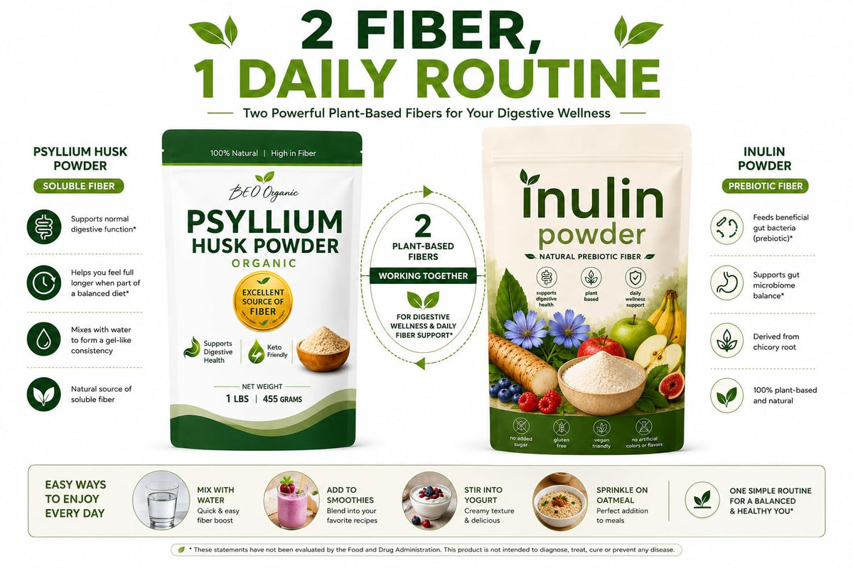 Organic Psyllium Husk Powder and Inulin Powder 2 Pack 1 lb Unflavored I14546