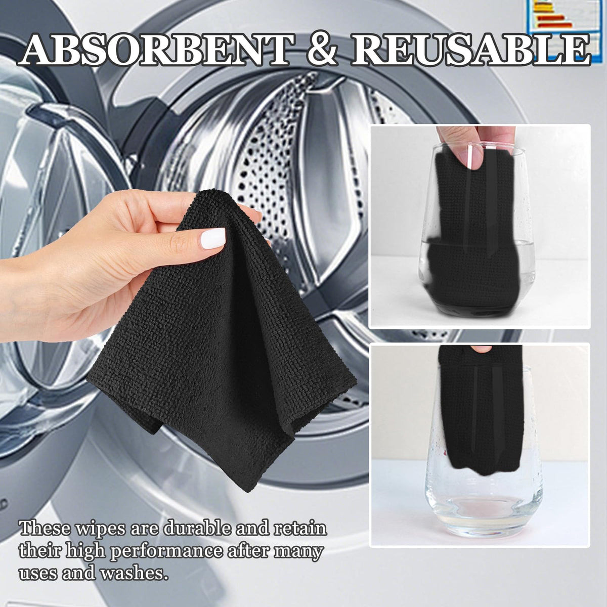 50PCS Microfiber Cleaning Cloth Roll, 10"×10" Black G86736