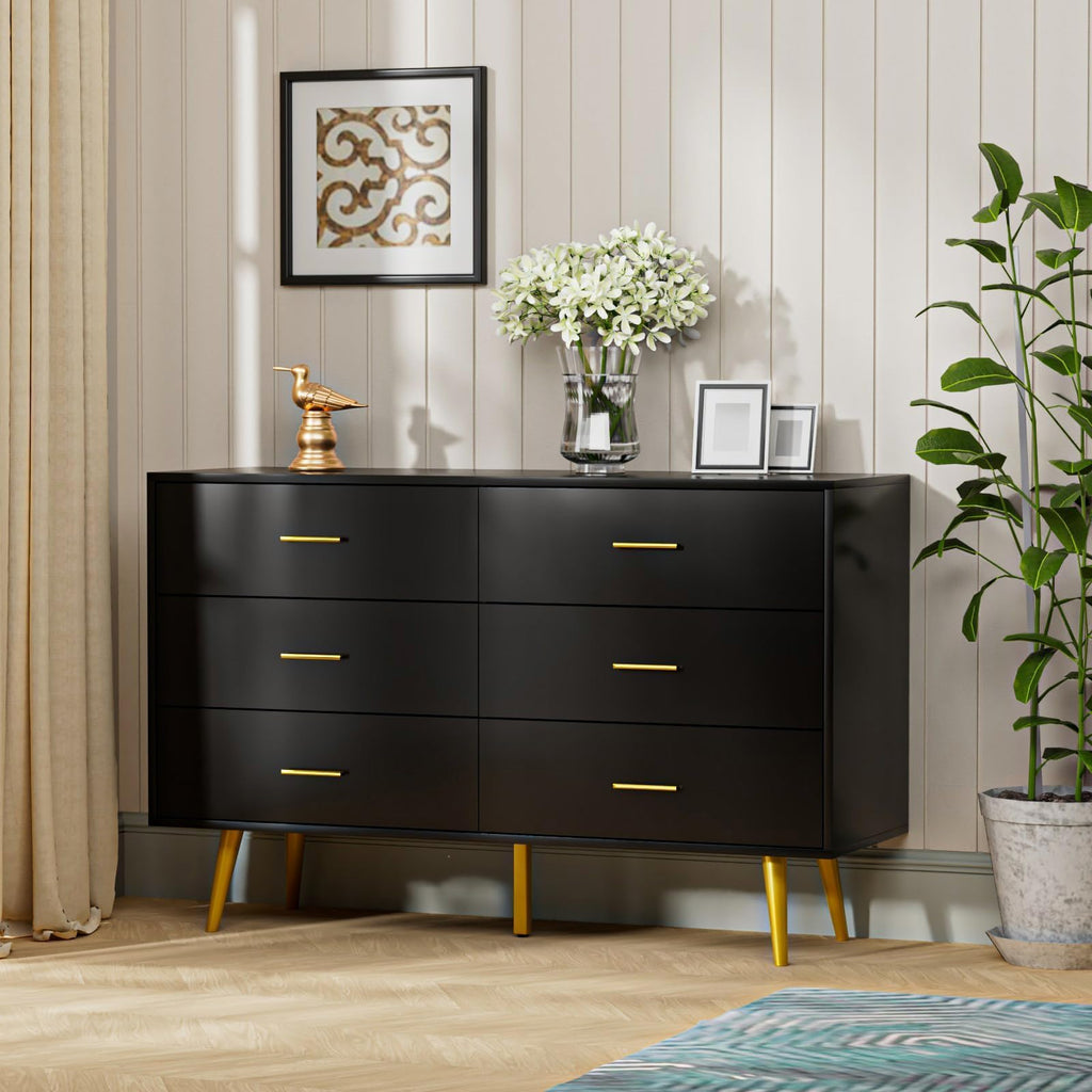 Black 6 Drawer Wood Dresser E6113