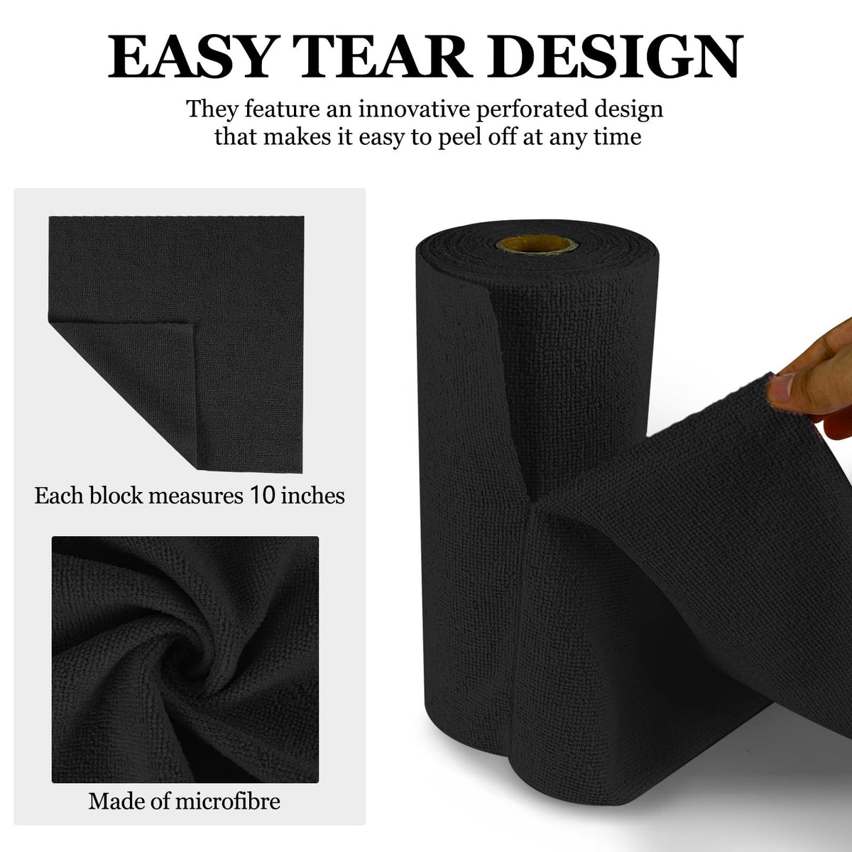 50PCS Microfiber Cleaning Cloth Roll, 10"×10" Black G86736