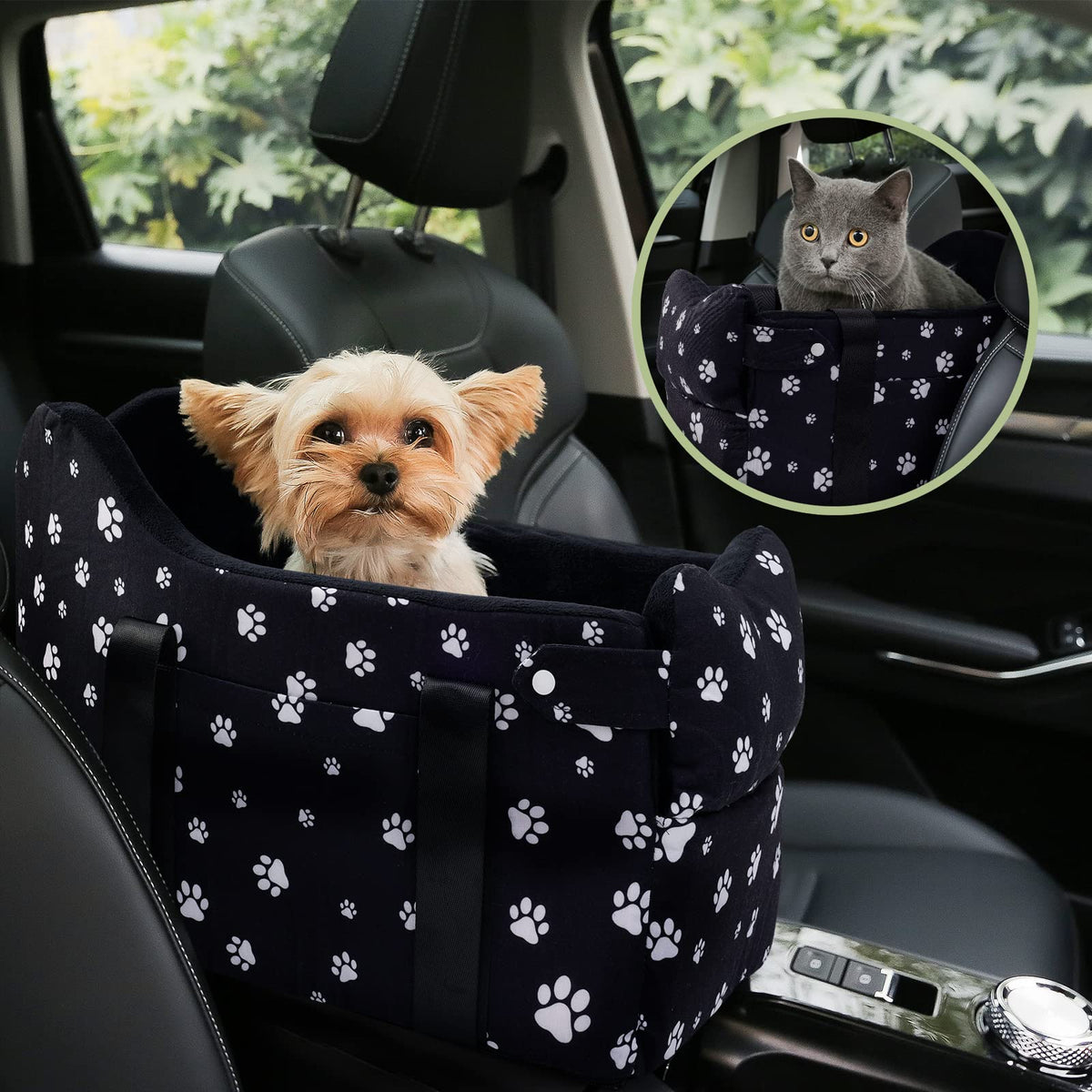 Center Console Dog Car Seat for Small Dogs Under 15 lbs Black E8186
