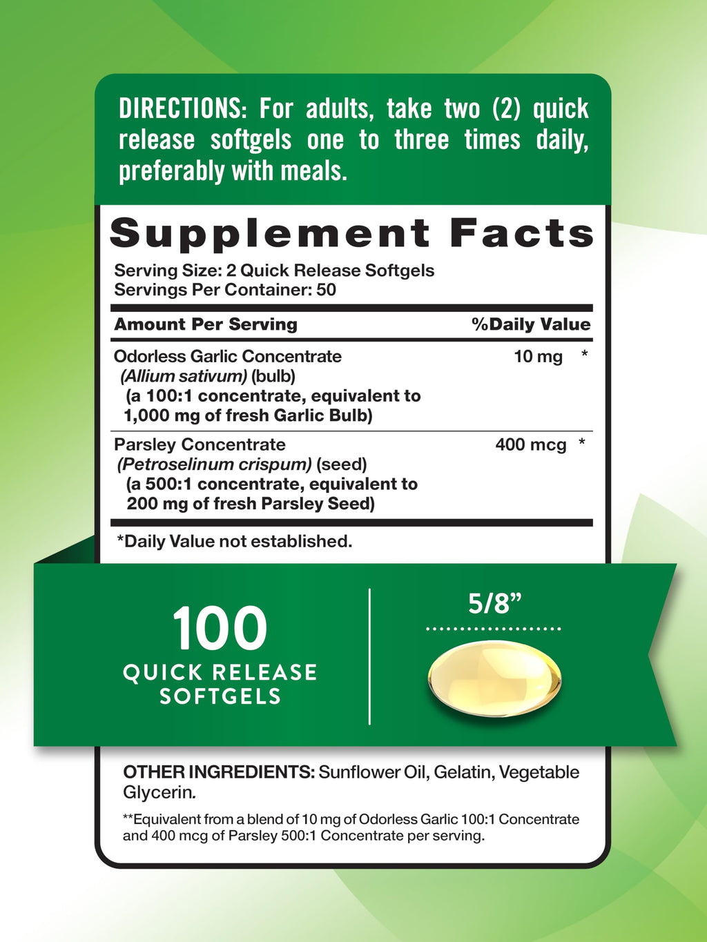 Odorless Garlic and Parsley 100 Softgels W777