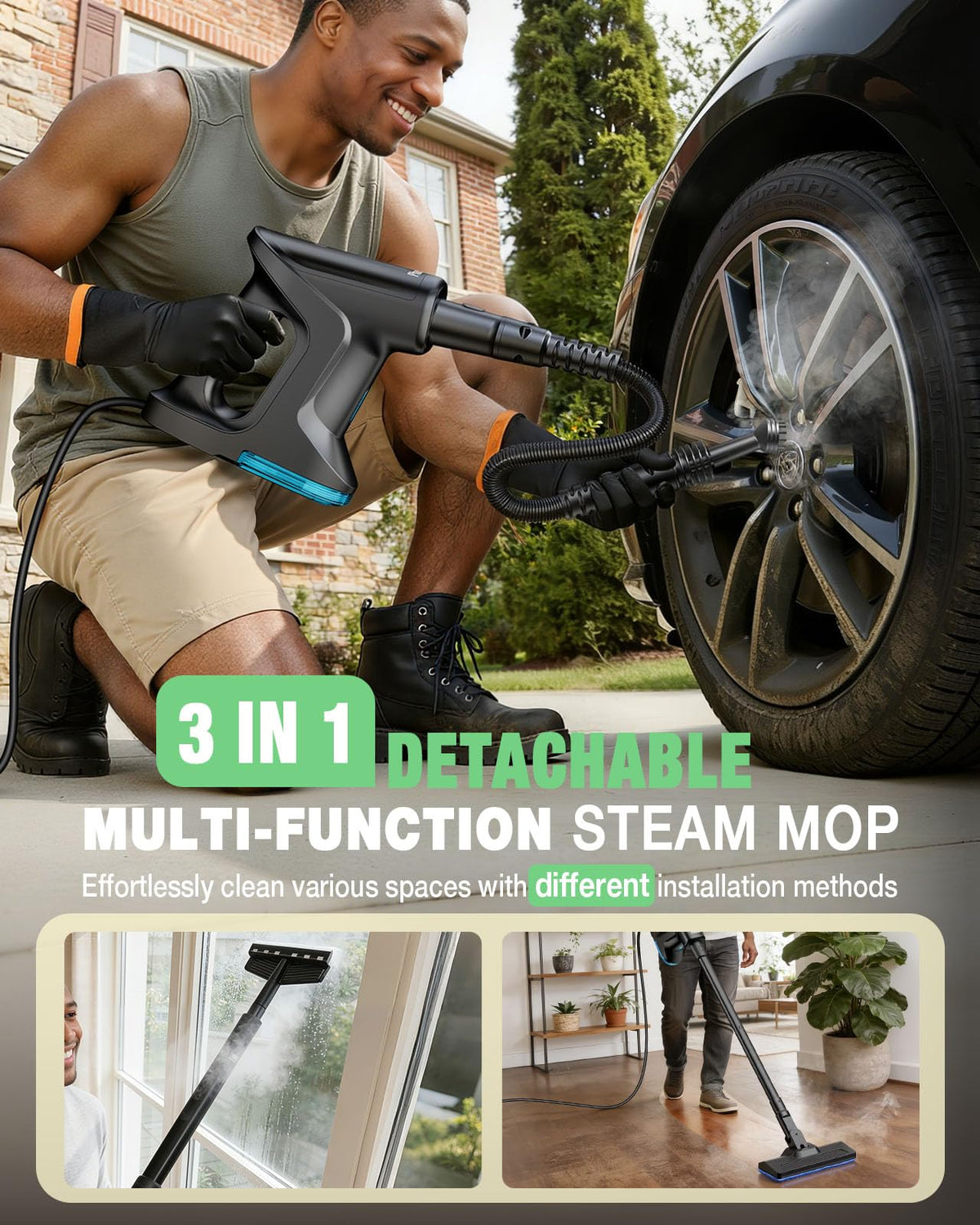 14-in-1 Lightweight Detachable Handheld Steam Mop Black H739766
