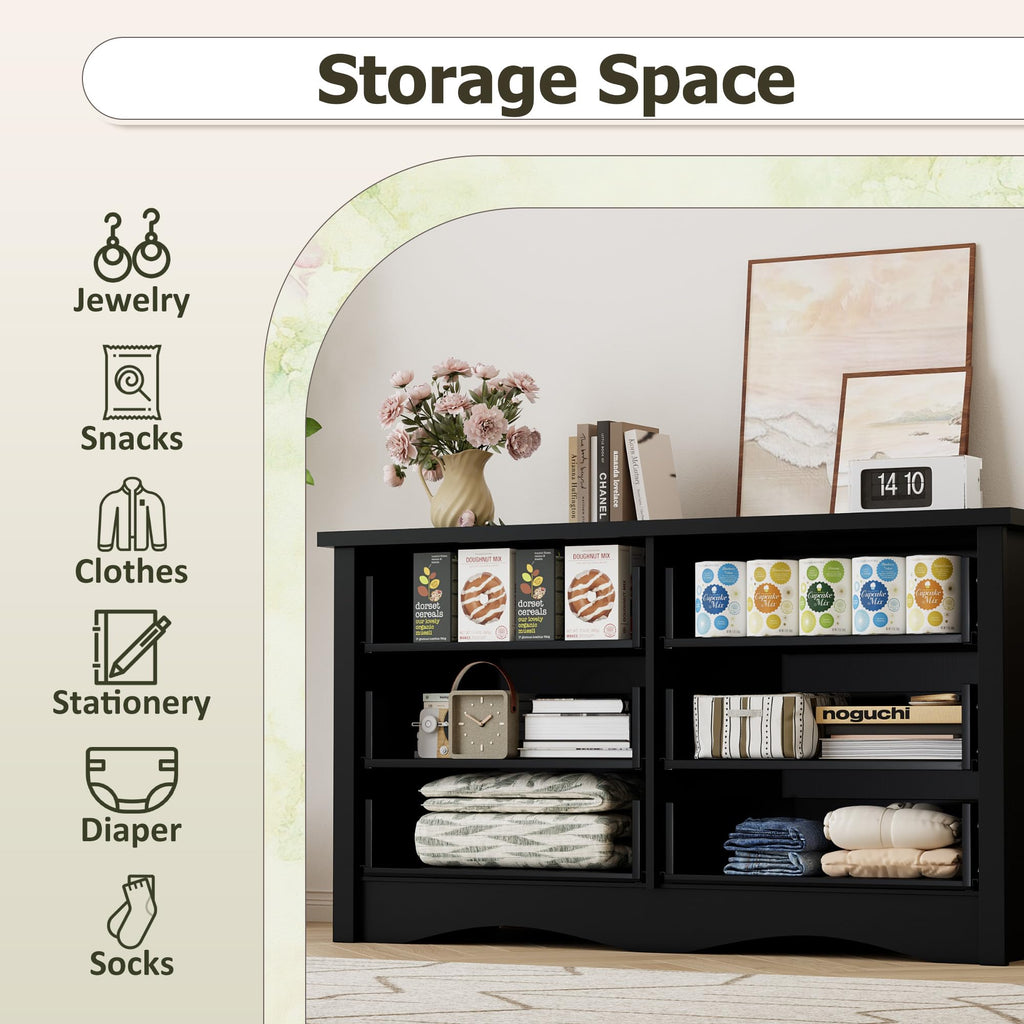 Black 6 Drawer Wood Dresser W7348