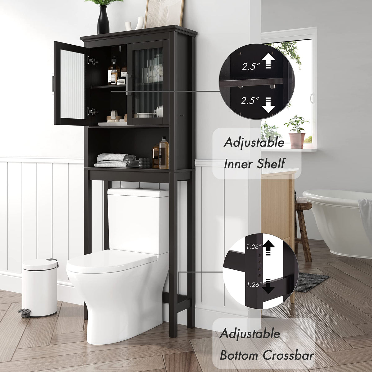 Over the Toilet Storage Cabinet with Glass Doors L1262