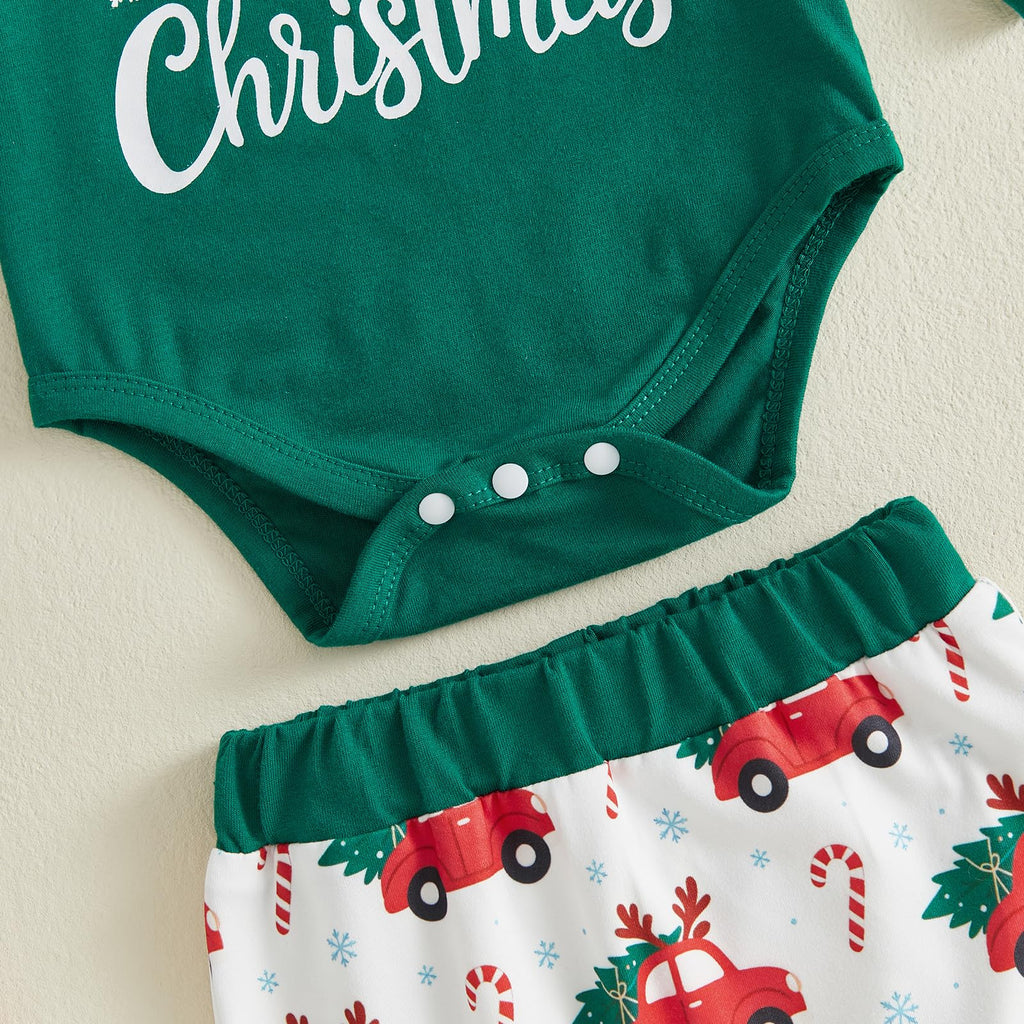 My First Christmas Baby Boy Outfit Romper Pants Hat Q76850