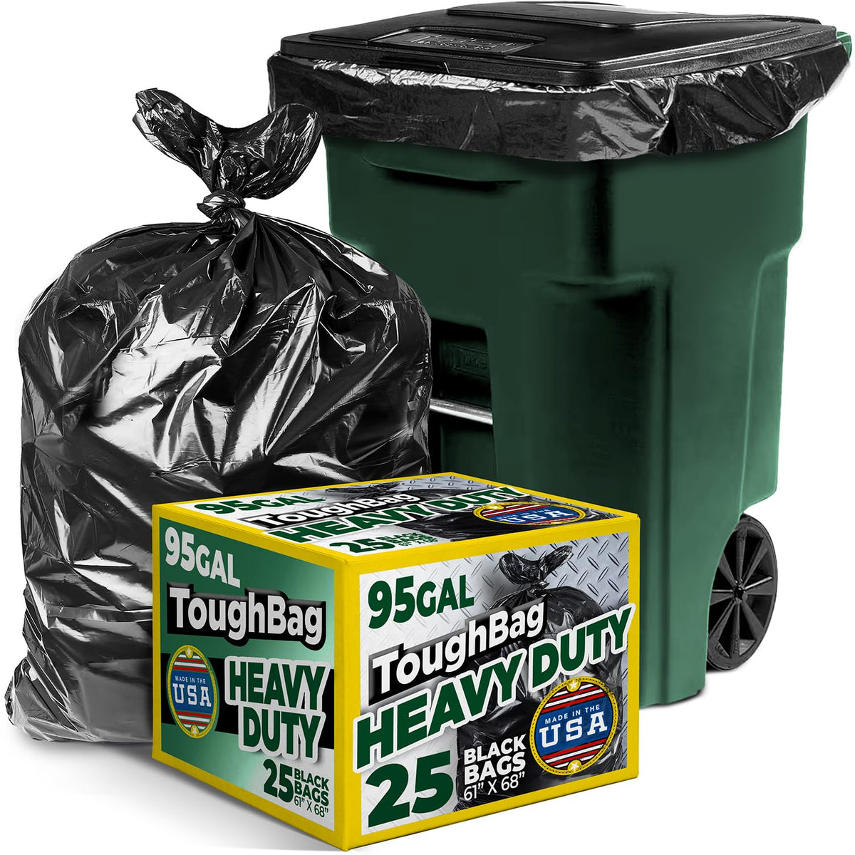 95 Gallon Heavy Duty Contractor Trash Bags, 25 Ct, Black, 1.2 Mil M286317