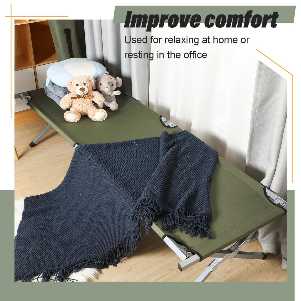 2 Pcs Army Green Folding Camping Cot Bed with Carry Bag W121356