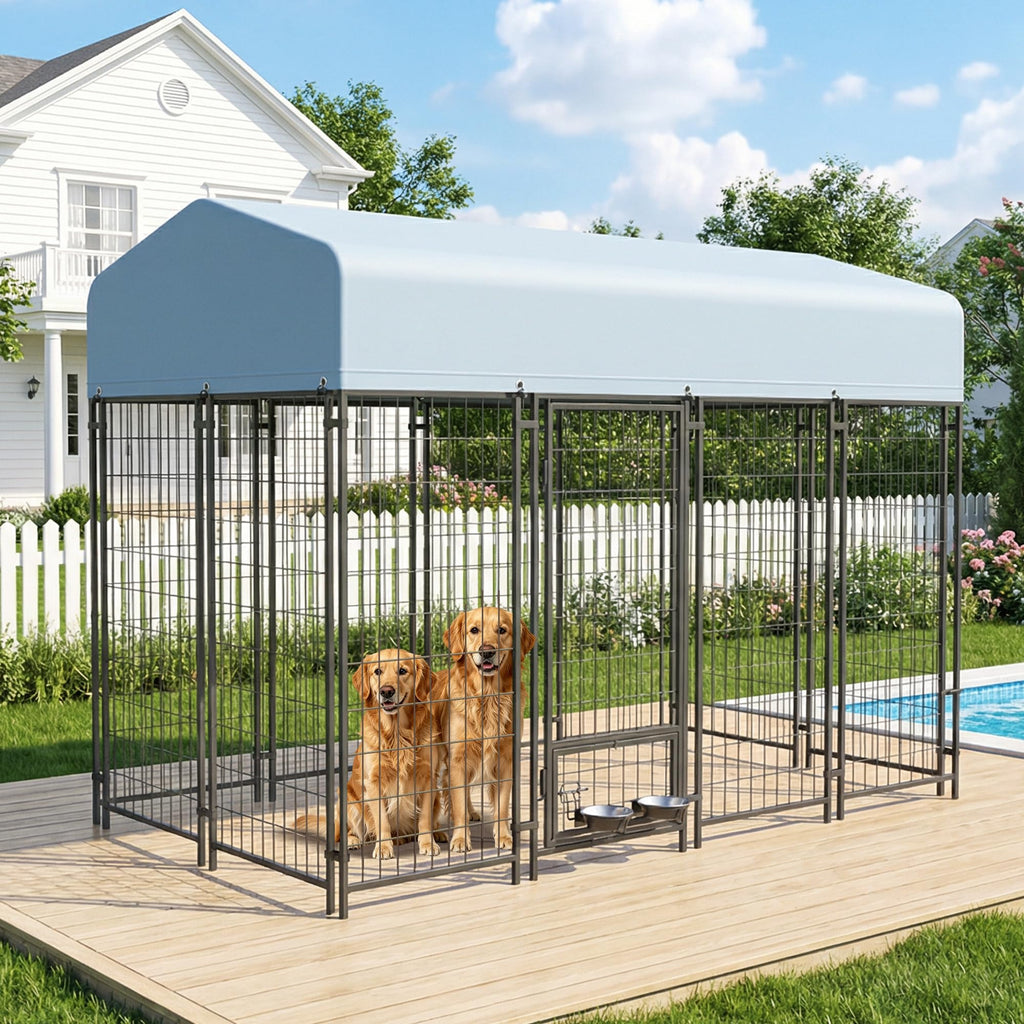 8x4x6 FT Outdoor Dog Kennel with Swivel Feeder T3423