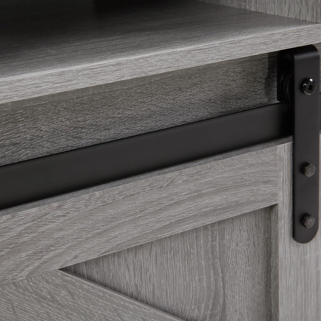 Grey Wood TV Stand with Sliding Barn Door V62138