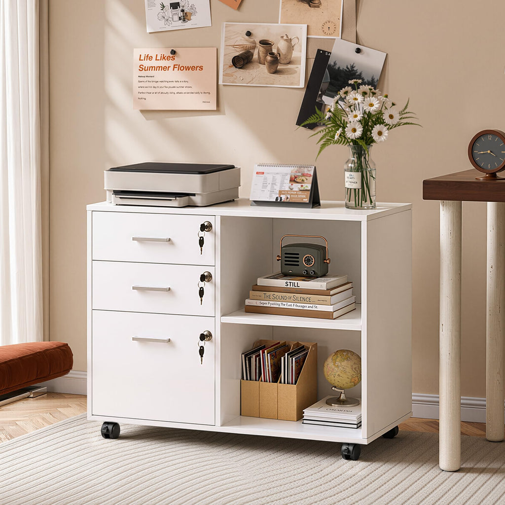 White 3 Drawer Wood File Cabinet with Lock B462282