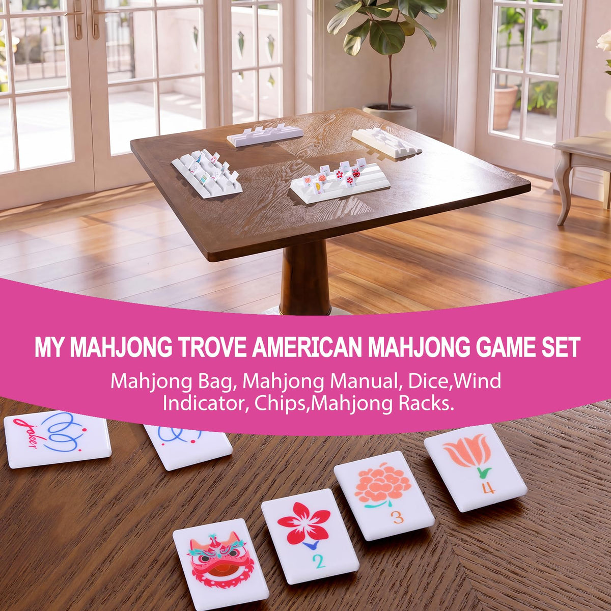 160 Printed American Mahjong Tile Set with 4 Racks & Carrying Bag N695352